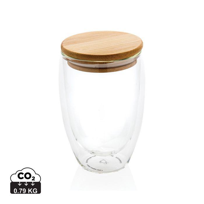  Verre double paroi 350ml avec couvercle en bambou