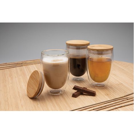 Verre double paroi 350ml avec couvercle en bambou - USOA