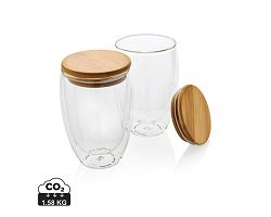 Set de 2 Verres double paroi 350ml avec couvercle en bambou