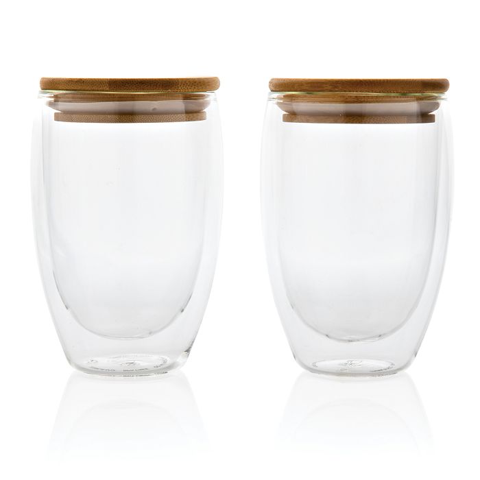  Set de 2 Verres double paroi 350ml avec couvercle en bambou