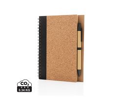 Cahier à spirales en liège avec stylo