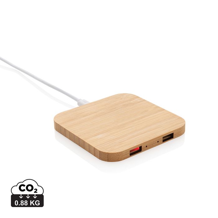  Chargeur sans fil 5W et USB en bambou FSC