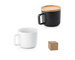 Tasse en céramique 250 ml avec couvercle et base en bambou