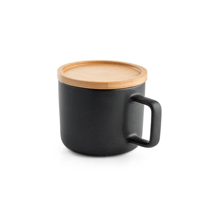  Tasse en céramique 250 ml avec couvercle et base en bambou