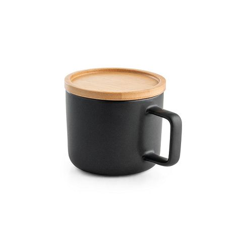  Tasse en céramique 250 ml avec couvercle et base en bambou