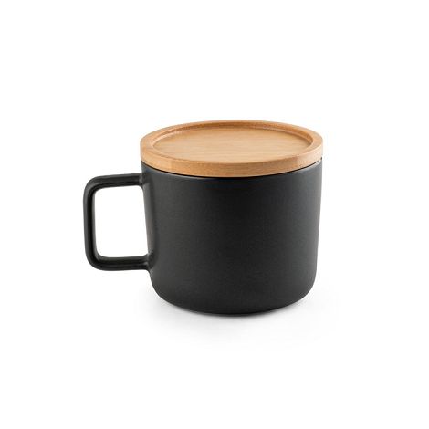  Tasse en céramique 250 ml avec couvercle et base en bambou