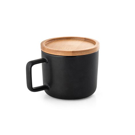  Tasse en céramique 250 ml avec couvercle et base en bambou