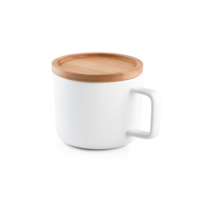  Tasse en céramique 250 ml avec couvercle et base en bambou