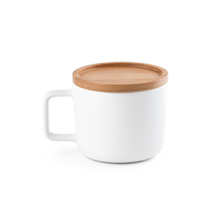  Tasse en céramique 250 ml avec couvercle et base en bambou