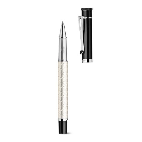 stylo roller métallique dans boite cadeau, encre bleue