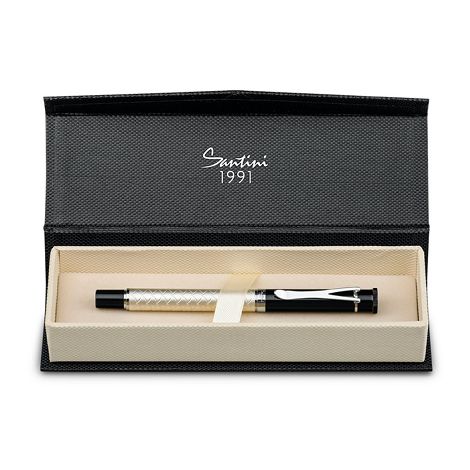 stylo roller métallique dans boite cadeau, encre bleue