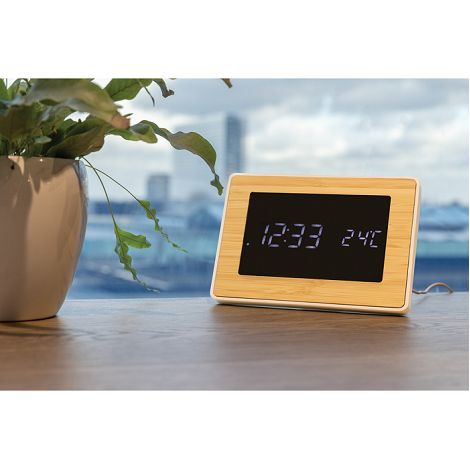  Station météo LED en bambou FSC® et plastique RCS Utah