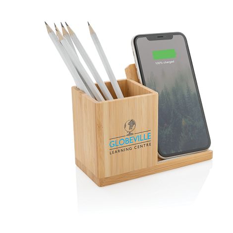 Chargeur sans fil en bambou 5W avec porte-stylo Calgary