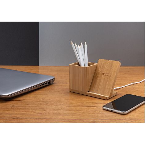 Chargeur sans fil en bambou 5W avec porte-stylo Calgary