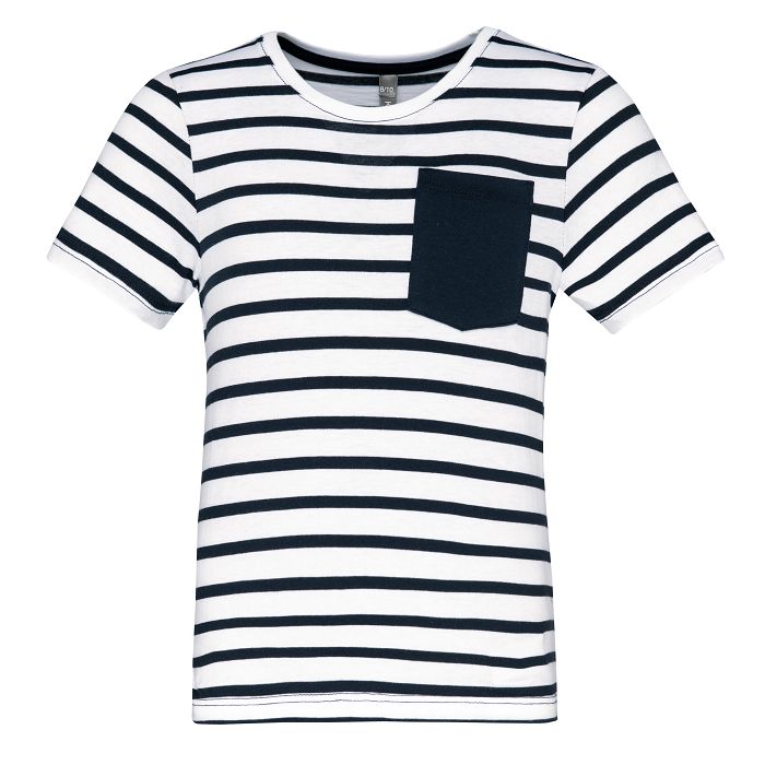  T-shirt rayé marin avec poche manches courtes enfant