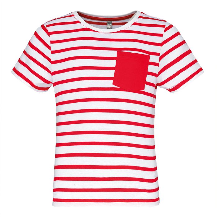  T-shirt rayé marin avec poche manches courtes enfant