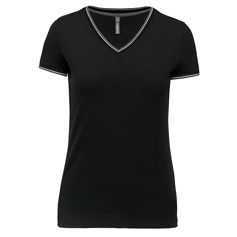  T-shirt maille piquée col V femme