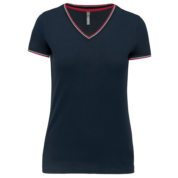  T-shirt maille piquée col V femme