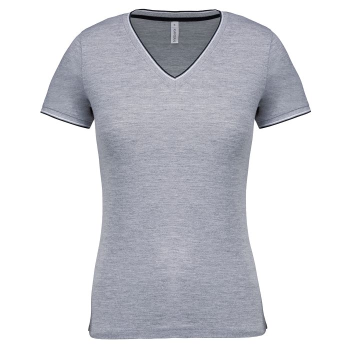  T-shirt maille piquée col V femme