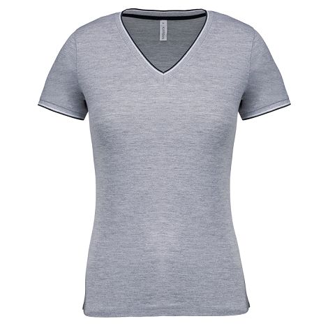  T-shirt maille piquée col V femme