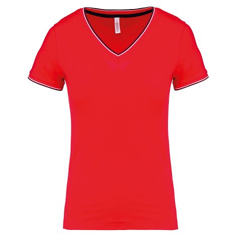  T-shirt maille piquée col V femme