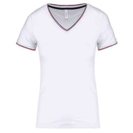  T-shirt maille piquée col V femme