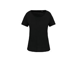 T-shirt Bio col à bords francs manches courtes femme