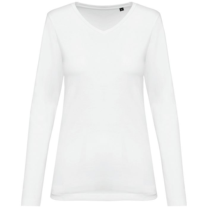  T-shirt Supima® col V manches longues femme