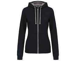 Sweat-shirt zippé capuche contrastée femme