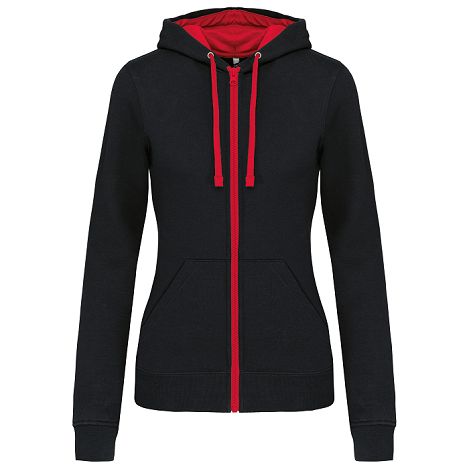  Sweat-shirt zippé capuche contrastée femme