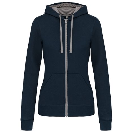  Sweat-shirt zippé capuche contrastée femme