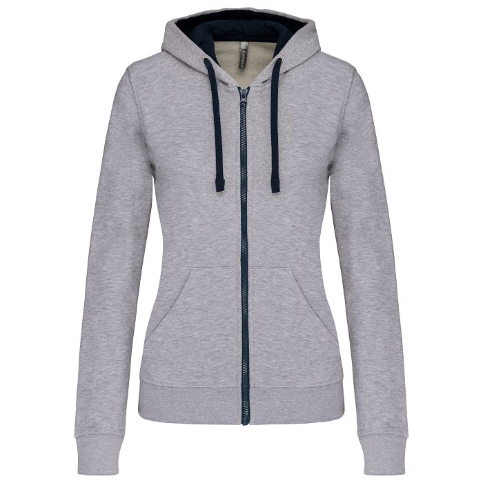  Sweat-shirt zippé capuche contrastée femme