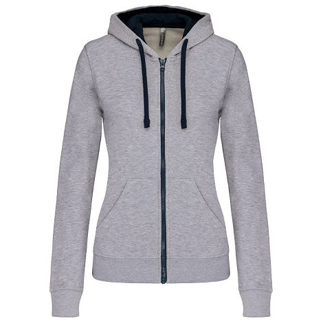  Sweat-shirt zippé capuche contrastée femme