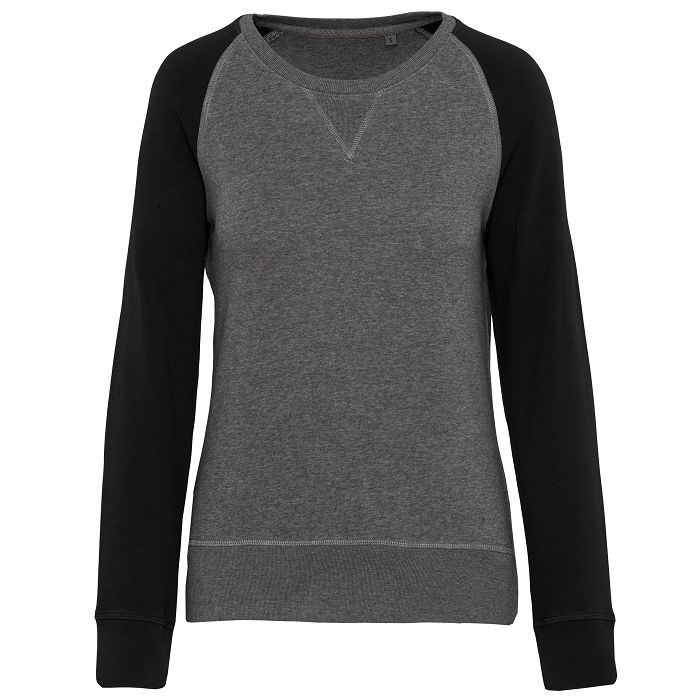  Sweat-shirt French Terry Bio bicolore col rond manches raglan fem