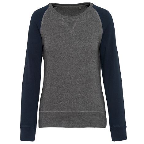  Sweat-shirt French Terry Bio bicolore col rond manches raglan fem