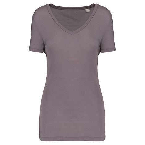  T-shirt Lyocell TENCEL™ col V manches courtes femme - 145 g