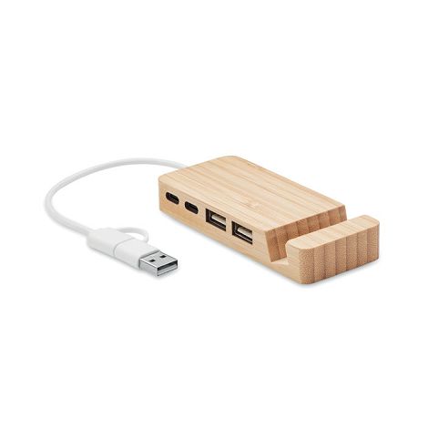  Hub USB 4 ports en bambou