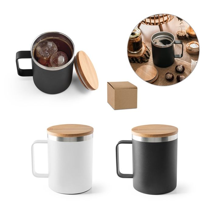  Mug en acier inoxydable recyclé à 90% avec couvercle en bambou