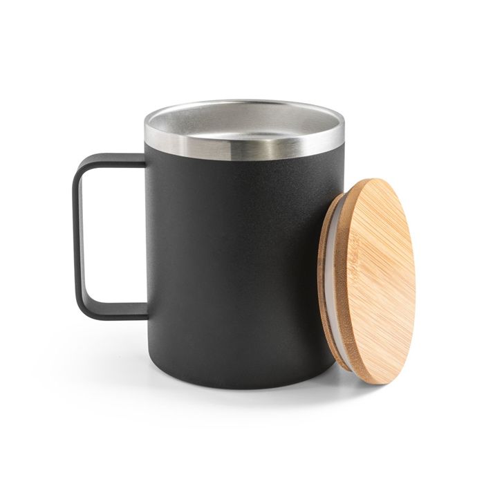  Mug en acier inoxydable recyclé à 90% avec couvercle en bambou