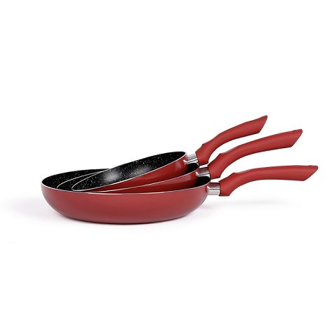 Set de 3 poêles aspect pierre - Rouge chili