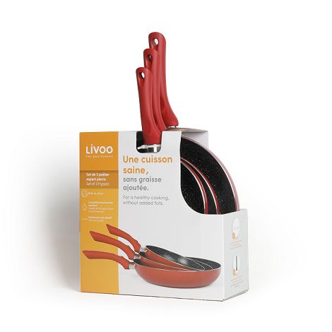 Set de 3 poêles aspect pierre - Rouge chili