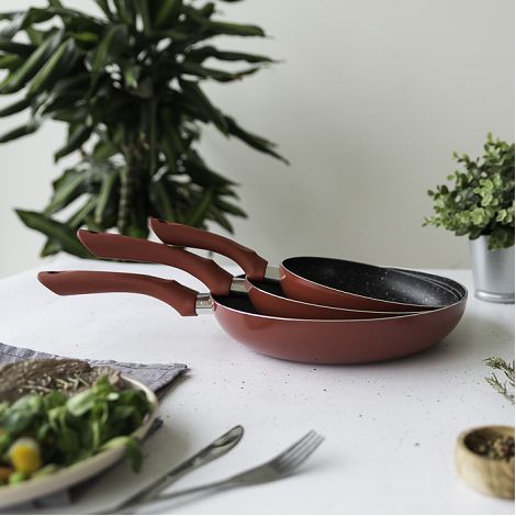 Set de 3 poêles aspect pierre - Rouge chili