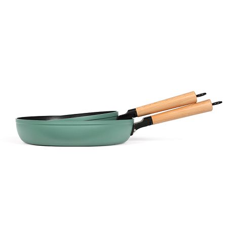 Set de 2 poêles poignées bois - Vert