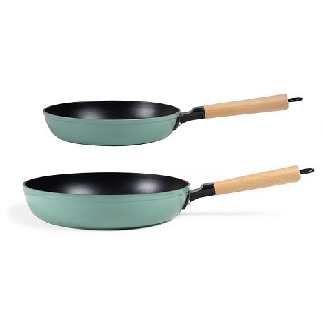 Set de 2 poêles poignées bois - Vert