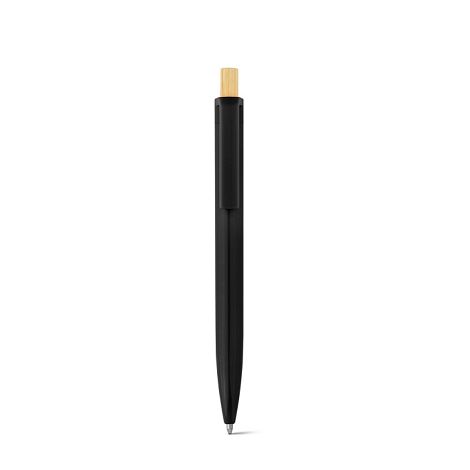  Stylo à bille en ABS recyclé (100% rABS) avec bouton en bambou