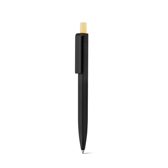  Stylo à bille en ABS recyclé (100% rABS) avec bouton en bambou