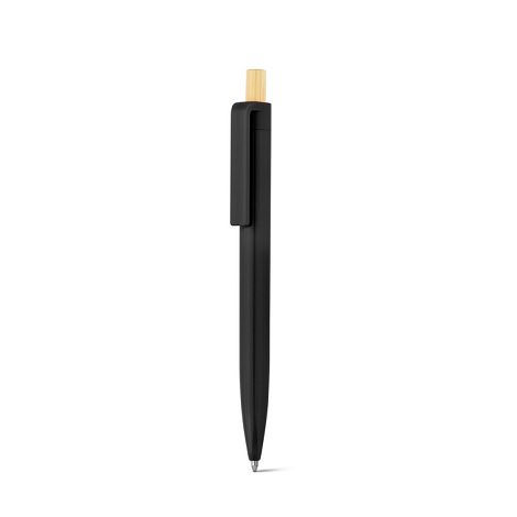  Stylo à bille en ABS recyclé (100% rABS) avec bouton en bambou