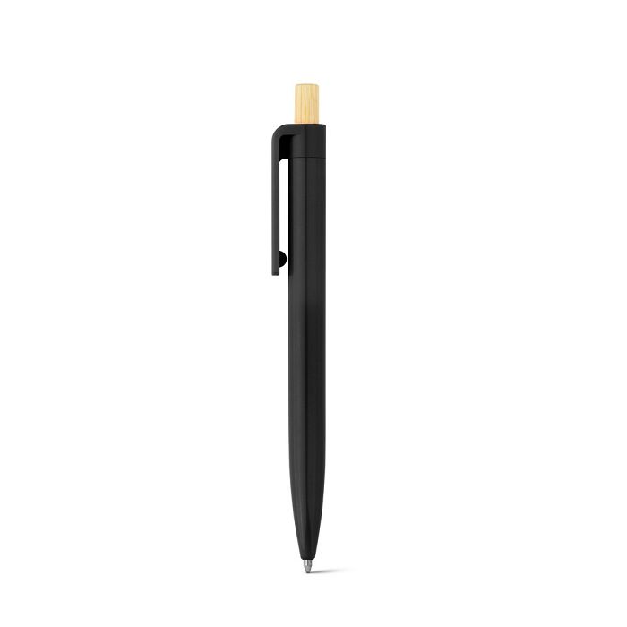  Stylo à bille en ABS recyclé (100% rABS) avec bouton en bambou