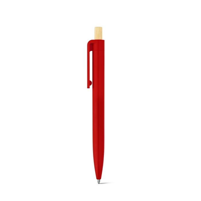  Stylo à bille en ABS recyclé (100% rABS) avec bouton en bambou