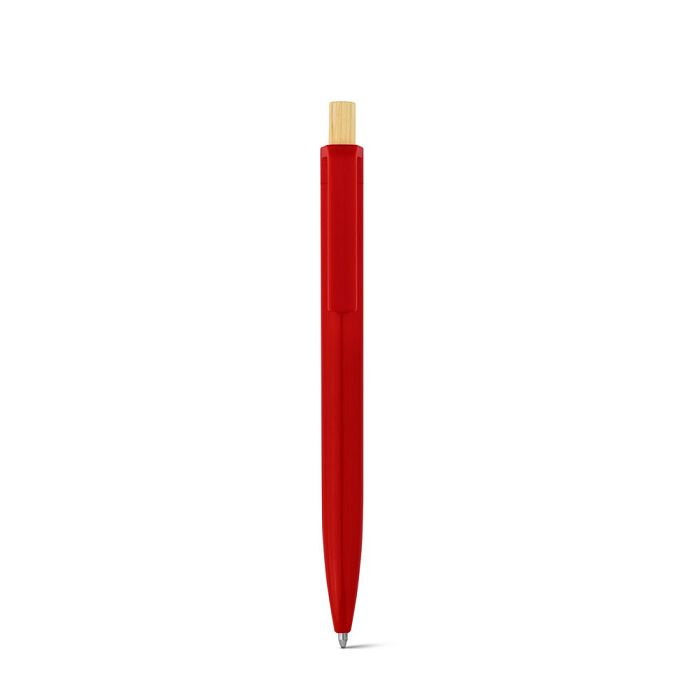  Stylo à bille en ABS recyclé (100% rABS) avec bouton en bambou